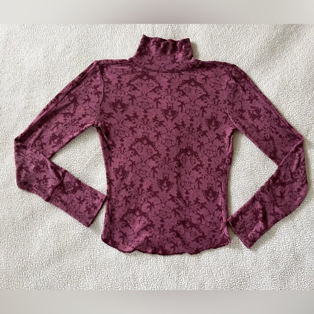 Intimately by Free People Mock Neck Damask Burnout Top, Berry/Plum, Size Small - Picture 3 of 8